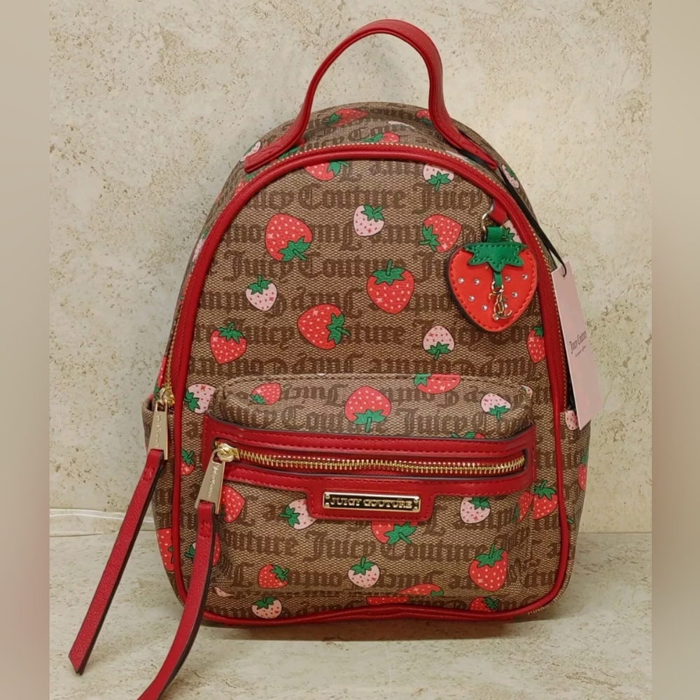 Juicy Couture Rosie Mini Backpack Strawberry Chestnut/Red New